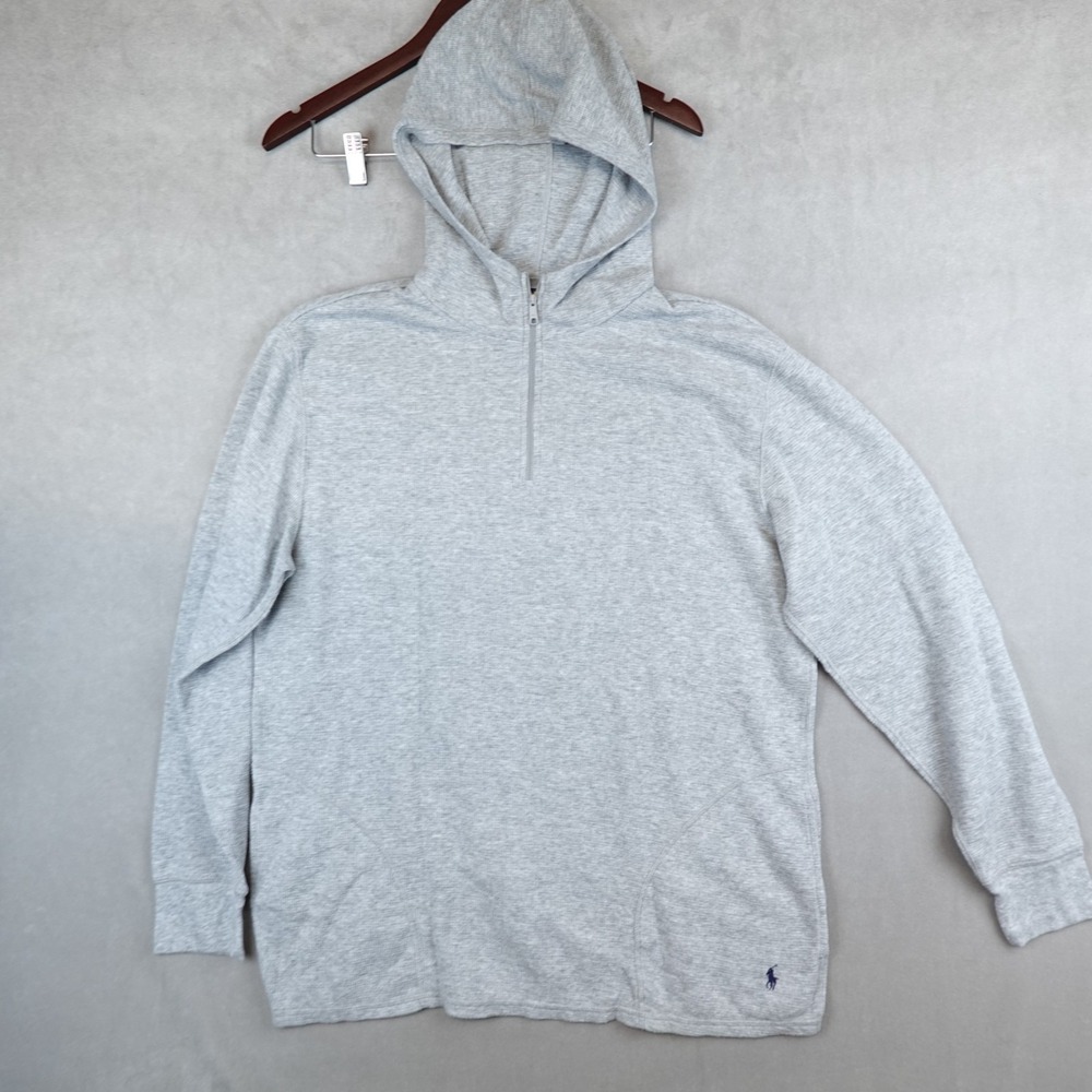 Polo Ralph Lauren Hoodie Mens XL Gray Thermal Waffle Knit 1/4 Zip Pony